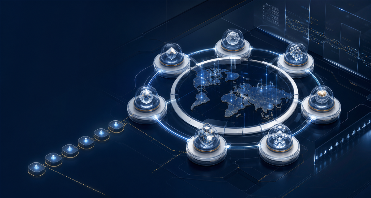 Abstract mission-control map showing business workflow signals becoming governed operating capability.